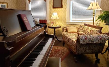 Formal Sitting Room with Restored Antique Baby Grand Piano